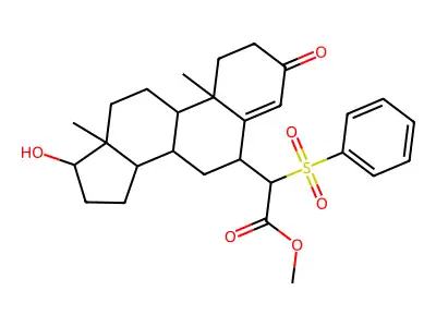 Methyl (benzenesulfonyl)(17-hydroxy-3-oxoandrost-4-en-6-yl)acetate structure