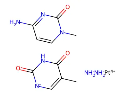IUPAC: 4-amino-1-methyl-pyrimidin-2-one; Azanide; 5-methylpyrimidine-2,6-dione; Platinum(+4) Cation structure