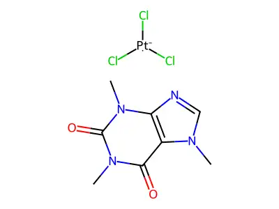 Trichloroplatinum(1-);1,3,7-trimethylpurine-2,6-dione structure