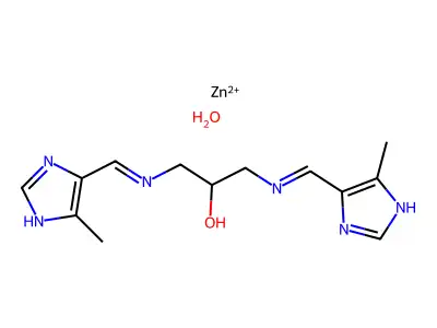 zinc;1,3-bis[(5-methyl-1H-imidazol-4-yl)methylideneamino]propan-2-ol;hydrate structure