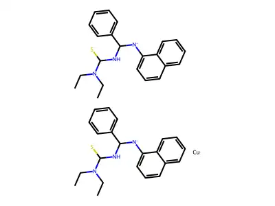 IUPAC: Copper; Diethylamino-[(naphthalen-1-ylazanidyl-phenyl-methyl)amino]methanethiolate structure