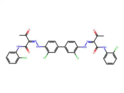 2,2'-[(3,3'-Dichloro[1,1'-biphenyl]-4,4'-diyl)di(hydrazin-2-yl-1-ylidene)]bis[N-(2-chlorophenyl)-3-oxobutanamide] structure