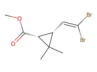Cyclopropanecarboxylicacid, 3-(2,2-dibromoethenyl)-2,2-dimethyl-, methyl ester, (1R,3R)-rel- structure