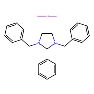 1H-Imidazolium, 4,5-dihydro-2-phenyl-1,3-bis(phenylmethyl)-, (triiodide) structure