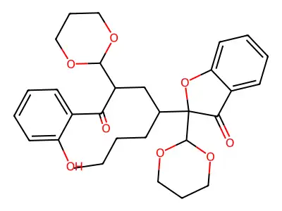 2-(1,3-Dioxan-2-yl)-2-[2-(1,3-dioxan-2-yl)-1-(2-hydroxyphenyl)-1-oxooctan-4-yl]-1-benzofuran-3(2H)-one structure