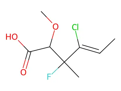 4-Chloro-3-fluoro-2-methoxy-3-methylhex-4-enoic acid structure