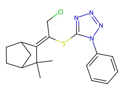 5-{[2-Chloro-1-(3,3-dimethylbicyclo[2.2.1]heptan-2-ylidene)ethyl]sulfanyl}-1-phenyl-1H-tetrazole structure