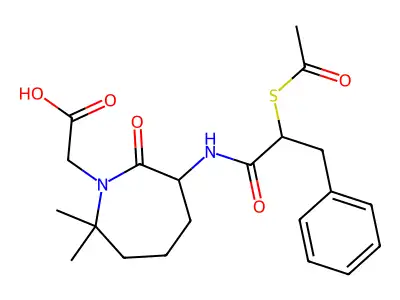 {6-[2-(Acetylsulfanyl)-3-phenylpropanamido]-2,2-dimethyl-7-oxoazepan-1-yl}acetic acid structure