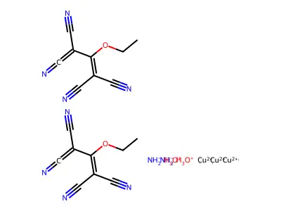 IUPAC: Tricopper; Dioxidanium; Azanide; (2,4,4-tricyano-3-ethoxy-buta-1,3-dienylidene)azanide structure