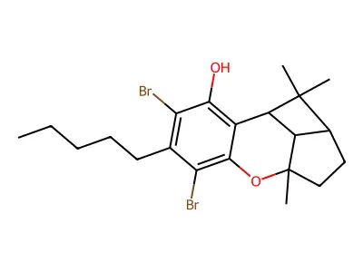 5,7-Dibromo-1,1,3a-trimethyl-6-pentyl-1a,2,3,3a,8b,8c-hexahydro-1H-4-oxabenzo[f]cyclobuta[cd]inden-8-ol structure
