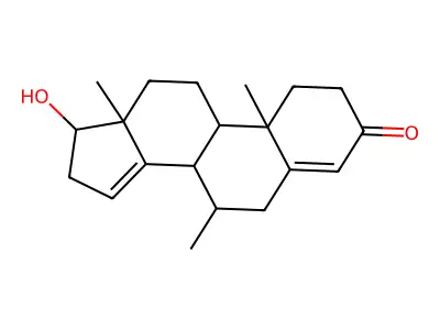 17-hydroxy-7-methylandrosta-4,14-dien-3-one structure