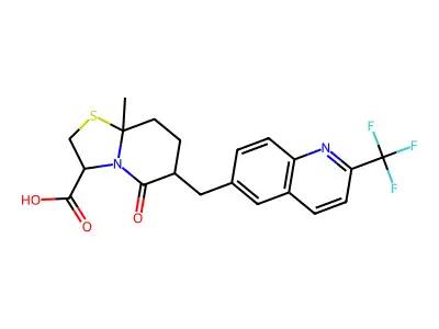 8a-methyl-5-oxo-6-[[2-(trifluoromethyl)quinolin-6-yl]methyl]-3,6,7,8-tetrahydro-2H-[1,3]thiazolo[3,2-a]pyridine-3-carboxylic acid structure
