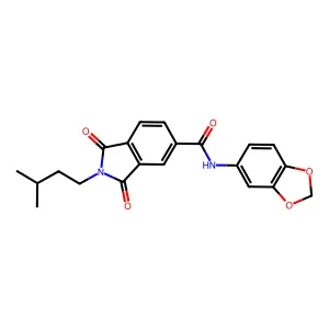 N-(1,3-benzodioxol-5-yl)-2-(3-methylbutyl)-1,3-dioxoisoindole-5-carboxamide structure