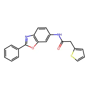 N-(2-phenyl-1,3-benzoxazol-6-yl)-2-thiophen-2-ylacetamide structure