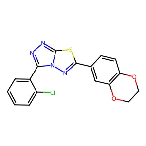 3-(2-chlorophenyl)-6-(2,3-dihydro-1,4-benzodioxin-6-yl)[1,2,4]triazolo[3,4-b][1,3,4]thiadiazole structure
