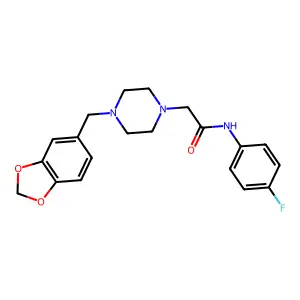 2-[4-(1,3-benzodioxol-5-ylmethyl)piperazin-1-yl]-N-(4-fluorophenyl)acetamide structure
