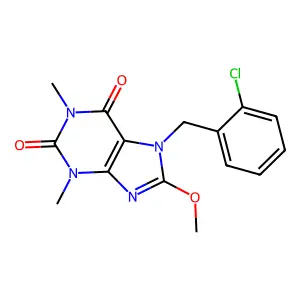 7-(2-chlorobenzyl)-8-methoxy-1,3-dimethyl-3,7-dihydro-1H-purine-2,6-dione structure