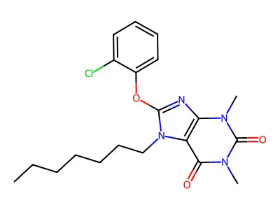 8-(2-chlorophenoxy)-7-heptyl-1,3-dimethyl-3,7-dihydro-1H-purine-2,6-dione structure