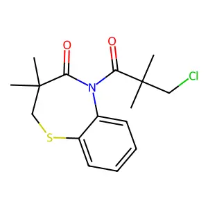5-(3-chloro-2,2-dimethylpropanoyl)-3,3-dimethyl-2,3-dihydro-1,5-benzothiazepin-4(5H)-one structure