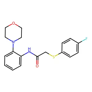 2-(4-fluorophenyl)sulfanyl-N-(2-morpholin-4-ylphenyl)acetamide structure