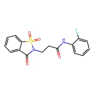 3-(1,1-dioxido-3-oxo-1,2-benzisothiazol-2(3H)-yl)-N-(2-fluorophenyl)propanamide structure