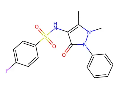 N-(1,5-dimethyl-3-oxo-2-phenylpyrazol-4-yl)-4-iodobenzenesulfonamide structure
