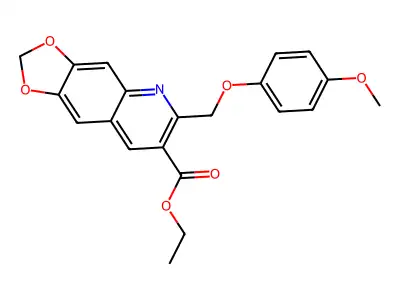 Ethyl 6-((4-methoxyphenoxy)methyl)-[1,3]dioxolo[4,5-g]quinoline-7-carboxylate structure