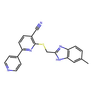 6-{[(5-methyl-1H-benzimidazol-2-yl)methyl]thio}-2,4'-bipyridine-5-carbonitrile structure