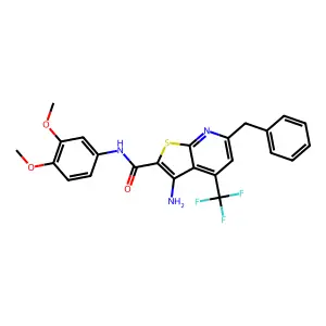 3-amino-6-benzyl-N-(3,4-dimethoxyphenyl)-4-(trifluoromethyl)thieno[2,3-b]pyridine-2-carboxamide structure
