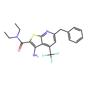 3-amino-6-benzyl-N,N-diethyl-4-(trifluoromethyl)thieno[2,3-b]pyridine-2-carboxamide structure