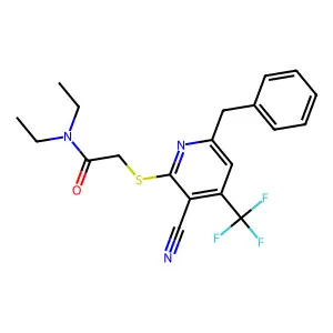 2-{[6-benzyl-3-cyano-4-(trifluoromethyl)-2-pyridinyl]sulfanyl}-N,N-diethylacetamide structure