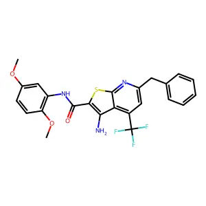3-amino-6-benzyl-N-(2,5-dimethoxyphenyl)-4-(trifluoromethyl)thieno[2,3-b]pyridine-2-carboxamide structure