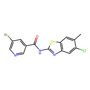 5-bromo-N-(5-chloro-6-methyl-1,3-benzothiazol-2-yl)nicotinamide structure