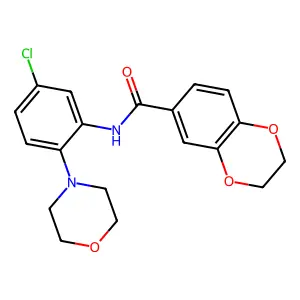 N-(5-chloro-2-morpholin-4-ylphenyl)-2,3-dihydro-1,4-benzodioxine-6-carboxamide structure