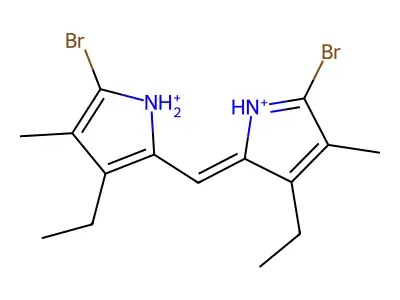 2-bromo-5-[(5-bromo-3-ethyl-4-methyl-1H-pyrrol-1-ium-2-yl)methylidene]-4-ethyl-3-methylpyrrol-1-ium structure