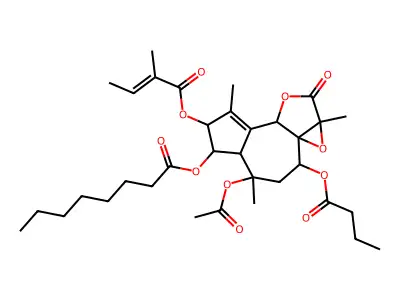9-(Acetyloxy)-7-(butanoyloxy)-3,5a,9-trimethyl-2-[(2-methylbut-2-enoyl)oxy]-5-oxo-2,3b,5,5a,7,8,9,9a-octahydro-1H-azuleno[4,5-b]oxireno[c]furan-1-yl octanoate structure