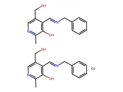 Bis(4-(benzyliminomethyl)-5-(hydroxymethyl)-2-methylpyridin-3-ol);copper structure