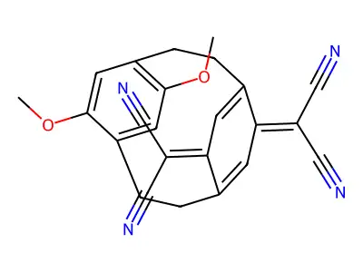 2,2'-[1~2~,1~5~-Dimethoxy-1(1,4)-benzena-4(1,4)-cyclohexanacyclohexaphane-4~1~(4~6~),4~3~-diene-4~2~,4~5~-diylidene]dipropanedinitrile structure