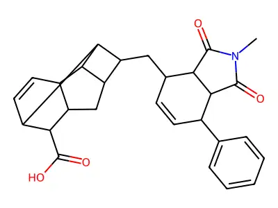 1-[(2-Methyl-1,3-dioxo-7-phenyl-2,3,3a,4,7,7a-hexahydro-1H-isoindol-4-yl)methyl]-1,1a,2,3,3a,6,6a,6b-octahydro-3,6-methanocyclobuta[cd]indene-7-carboxylic acid structure
