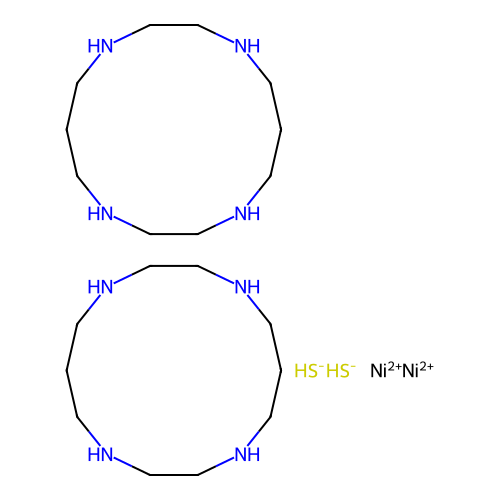 Bis(nickel(2+));sulfanide;bis(1,4,8,11-tetrazacyclotetradecane) structure