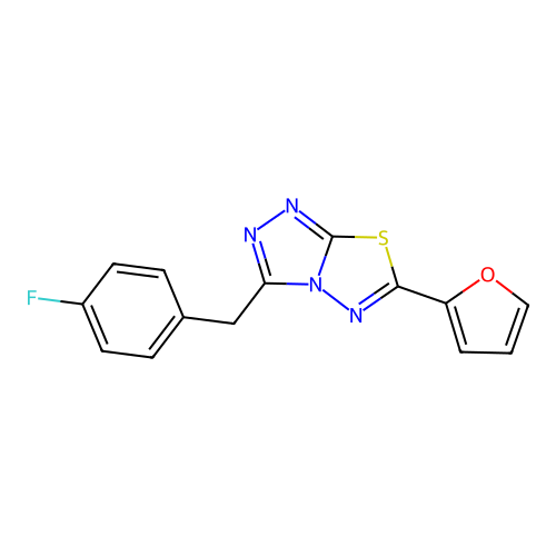3-[(4-fluorophenyl)methyl]-6-(furan-2-yl)-[1,2,4]triazolo[3,4-b][1,3,4]thiadiazole structure