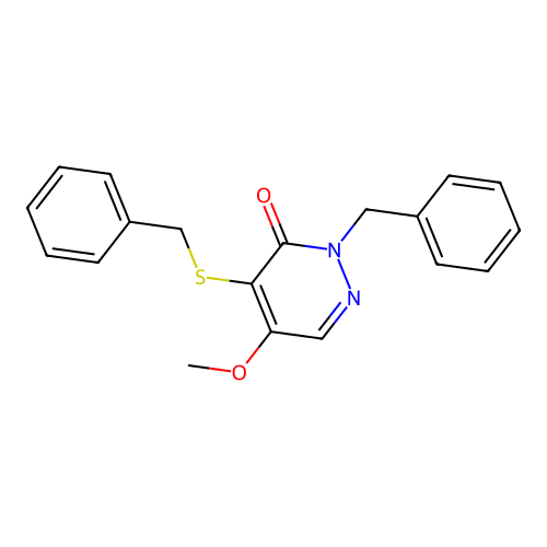 2-benzyl-4-(benzylsulfanyl)-5-methoxy-3(2H)-pyridazinone structure
