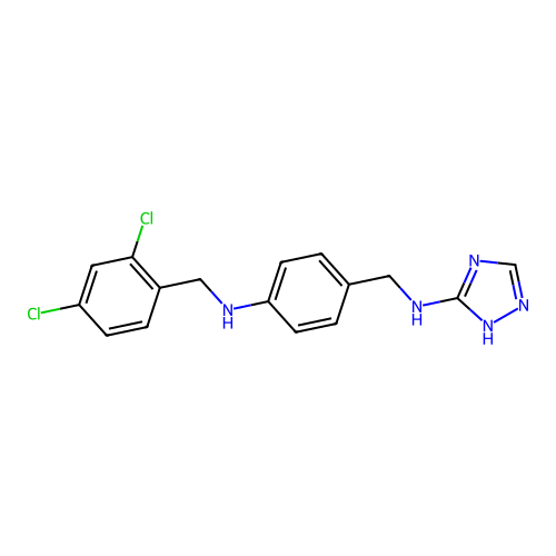N-(4-((2,4-dichlorobenzyl)amino)benzyl)-1H-1,2,4-triazol-5-amine structure