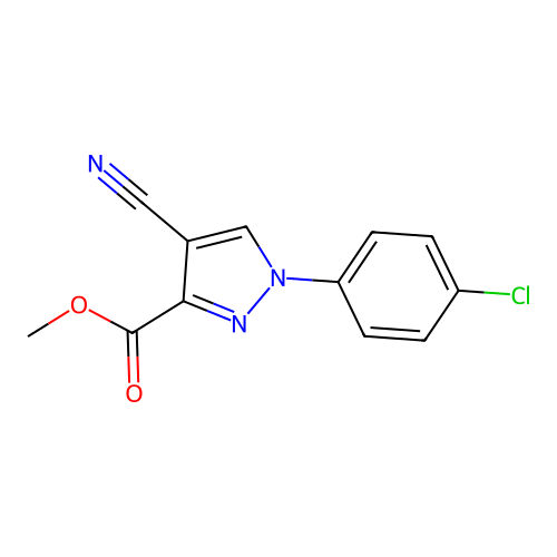 methyl 1-(4-chlorophenyl)-4-cyano-1H-pyrazole-3-carboxylate structure