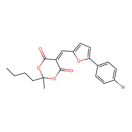 5-((5-(4-bromophenyl)furan-2-yl)methylene)-2-butyl-2-methyl-1,3-dioxane-4,6-dione structure