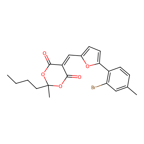 5-{[5-(2-bromo-4-methylphenyl)-2-furyl]methylene}-2-butyl-2-methyl-1,3-dioxane-4,6-dione structure