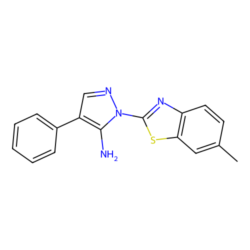 1-(6-methyl-1,3-benzothiazol-2-yl)-4-phenyl-1H-pyrazol-5-amine structure