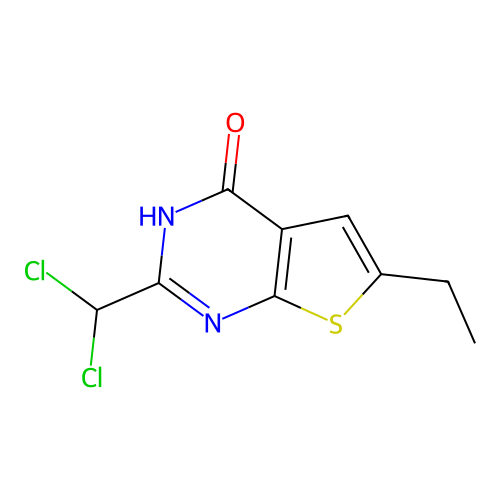 2-(dichloromethyl)-6-ethylthieno[2,3-d]pyrimidin-4(3H)-one structure
