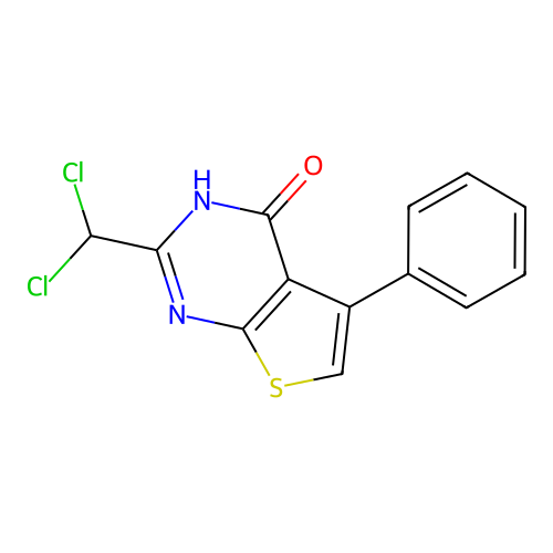 2-(dichloromethyl)-5-phenylthieno[2,3-d]pyrimidin-4(3H)-one structure
