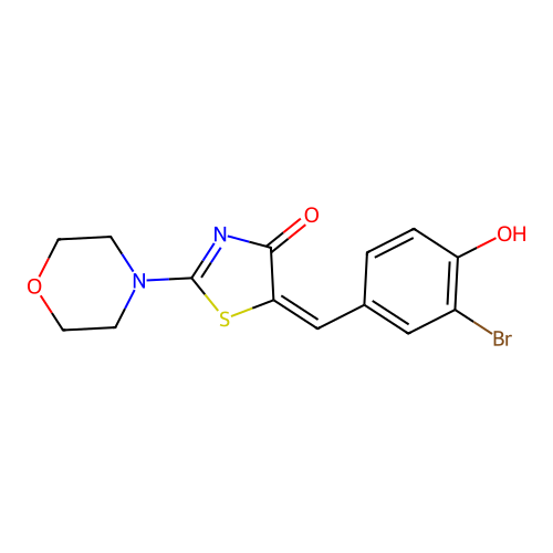 (E)-5-(3-bromo-4-hydroxybenzylidene)-2-morpholinothiazol-4(5H)-one structure